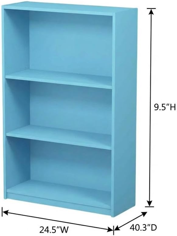 Furnifact Light Blue 3-Tier Adjustable Shelf Bookcase, Made of Wood, Modern Design, Versatile Storage, Easy Assembly