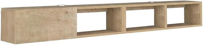 Furnifact Oak Floating Wall Mounted TV Stand for 75 Inch Televisions, Engineered Wood Construction, Modern Design, Concealed Storage, Wall-Mountable Style