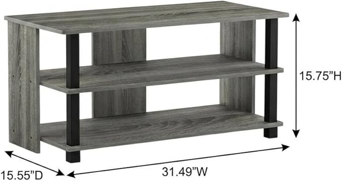 Furnifact French Oak Grey/Black Sully 3-Tier TV Stand for Up to 40-Inch TVs, Elegant Wooden Construction, Spacious, Modern Design, Durable Storage Solution