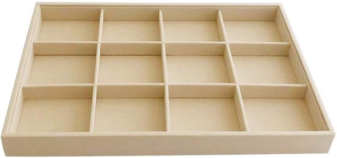 Large Stackable Jewelry Display Tray Case Organizer Premium Velvet Soft Light Beige Home Store Sales Shows (12 Grid)