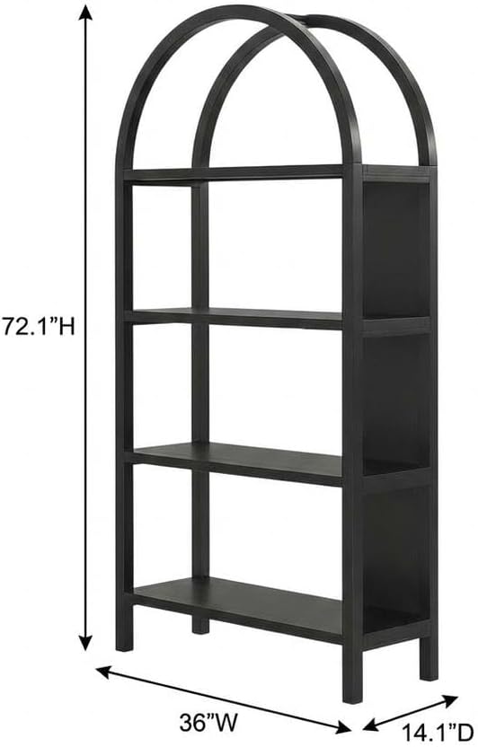 Wooden Large Arched Bookshelf, 72 Inch Tall Storage Unit, Durable Engineered Wood Construction, Arch Top Design for Living Room, Office Use