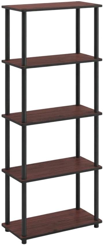 Furnifact Dark Cherry Black Bookcase with Wooden Construction and Modern Design, Sturdy Storage Solution for Living Room or Office, Elegant Finish