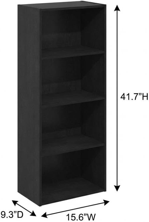 Furnifact Blackwood 4-Tier Open Shelf Bookcase, Sturdy Wood Construction, Modern Design, Suitable for Living Room, Office, and Library Storage