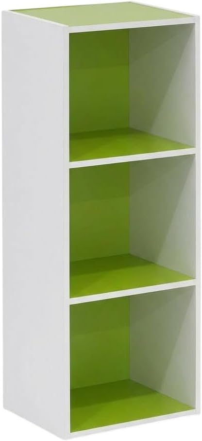 Furnifact White and Green 3-Tier Open Shelf Bookcase, Modern Storage Organizer, Sturdy Construction, Versatile Home Office and Living Room Decor