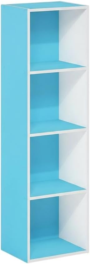 Furnifact Light Blue White Bookcase with Wood Material, Modern Design, Spacious Shelving, Durable Construction for Living Room or Office Storage