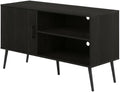 Furnifact Espresso Mid Century Style TV Stand with Wood Legs, One Cabinet and Two Shelves, Durable Wooden Construction, Elegant and Functional Design