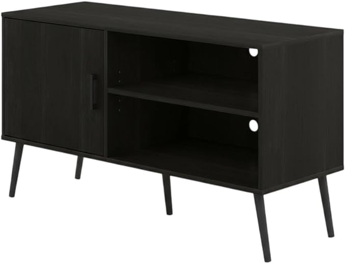 Furnifact Espresso Mid Century Style TV Stand with Wood Legs, One Cabinet and Two Shelves, Durable Wooden Construction, Elegant and Functional Design