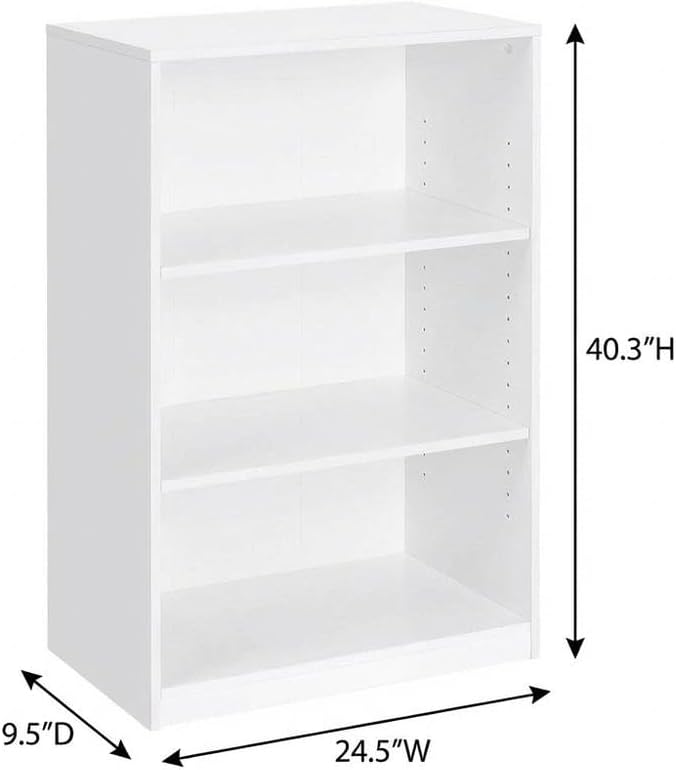 Furnifact White 3-Shelf Bookcase with Spacious Shelves, Durable Material, Modern Design, Ideal for Living Room, Office, or Bedroom Storage