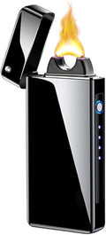 Electric Lighter Rechargeable, Windproof Arc Lighter USB Plasma Lighters with Projection Stone, Visual Battery, Cool Vintage Lighters Custom Design for Outdoor Camping Candle Gift（Black）