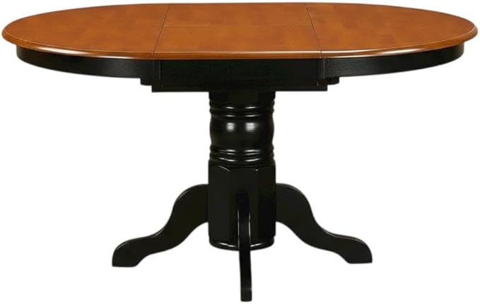 Furnifact Oval Dining Table with 18 Inch Butterfly Leaf, Classic Pedestal Base, Asian Wood Construction, Black Finish for Kitchen and Dining Room Use