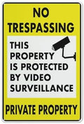 No Trespassing Private Property Video Surveillance Yellow Metal Sign With Symbol Aluminum Uv Printed 4 Pre-Drilled Holes For Car Business Home Office Indoor Or Outdoor Use 8" X 12"
