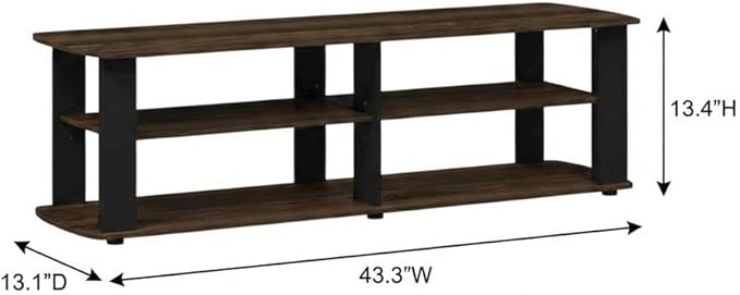 Furnifact Walnut and Black TV Stand, Entertainment Center with Spacious Surface, Multiple compartments for Electronics and Accessories