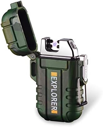 Waterproof Electric Lighter Outdoor USB C Rechargeable Flameless Dual Arc Plasma Lighters for Adventure Survival Tactical, Camping Gadgets for Men