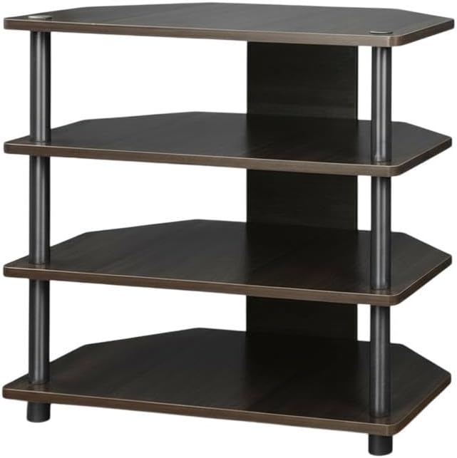 Furnifact Espresso Easy Assembly 4-Tier Petite TV Stand, Durable Composite Wood Construction, Space-Saving Design, Modern Style for Living Room