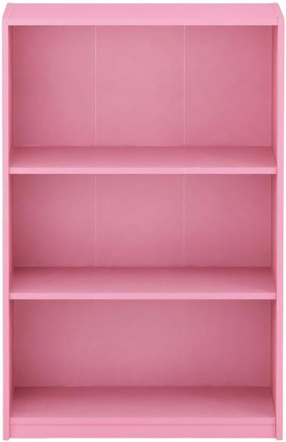 Furnifact Pink 3-Tier Adjustable Shelf Bookcase with Wooden Construction, Versatile Storage Solution, Stylish and Durable for Home or Office Use