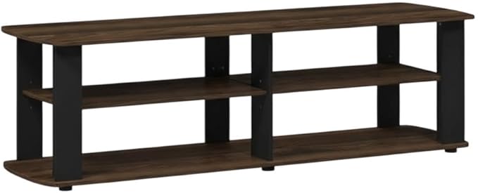 Furnifact Walnut and Black TV Stand, Entertainment Center with Spacious Surface, Multiple compartments for Electronics and Accessories