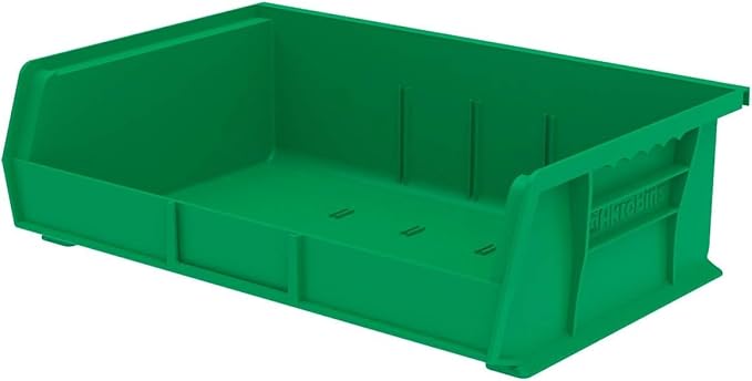 Akro-Mils 30255 AkroBins Plastic Storage Bins, Space-Saving Stackable Bins for Garage, Pantry, Craft Organization, 11" x 16" x 5", Green, 6-Pack
