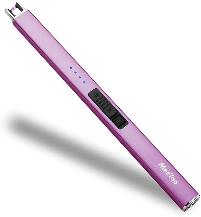 MeeToo Electric Candle Lighter Rechargeable Type-C - Gifts for Wife Men Women Nana, USB Plasma Arc Windproof Lighters for Candle Christmas Camping Kitchen Purple
