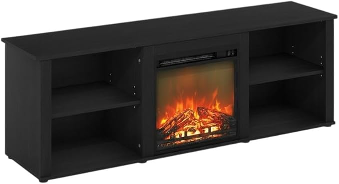 Furnifact Americano Wood TV Stand with Fireplace, 70 Inch Wide Modern Media Console with Durable Construction and Stylish Living Room Design