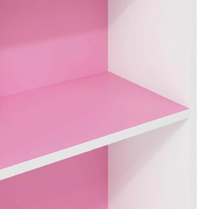 Furnifact Pink White Bookcase with Elegant Wooden Design, Spacious Shelves, Durable Wood Material, and Modern Home Office or Living Room Storage