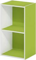 Furnifact Green White 2-Tier Open Shelf Bookcase with Wood Material, Modern Design, Space-Saving Storage Solution for Living Room and Office