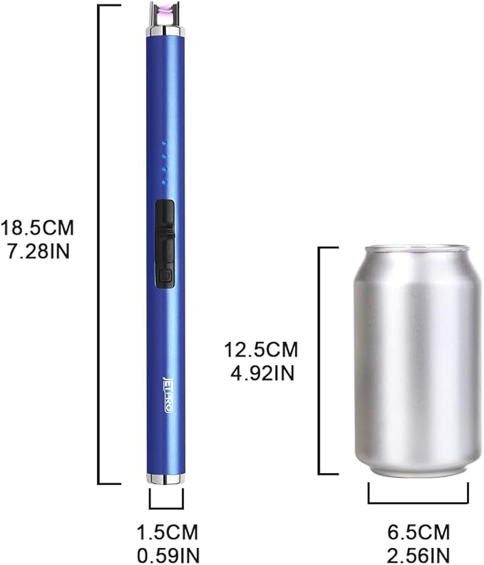 USB Rechargeable Candle Lighter Electronic Arc Lighter Windproof Flameless with Safety Button for Camping Cooking BBQ (Dark Blue)
