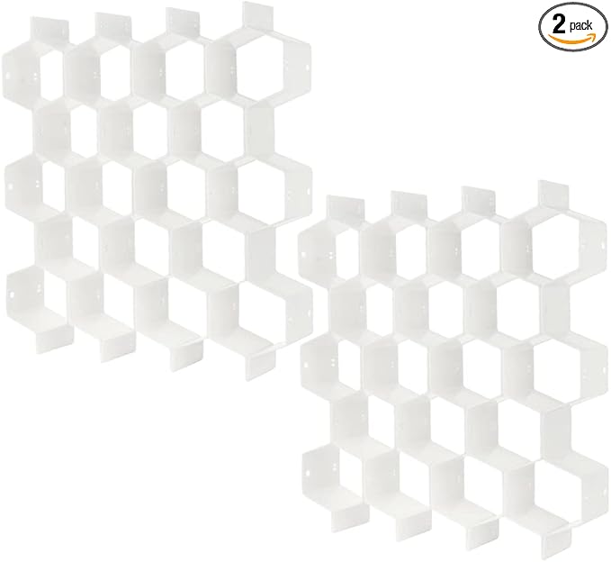 Poeland Drawer Divider Organizer 8pcs DIY Plastic Grid Honeycomb Drawer Divider White 2 Pack