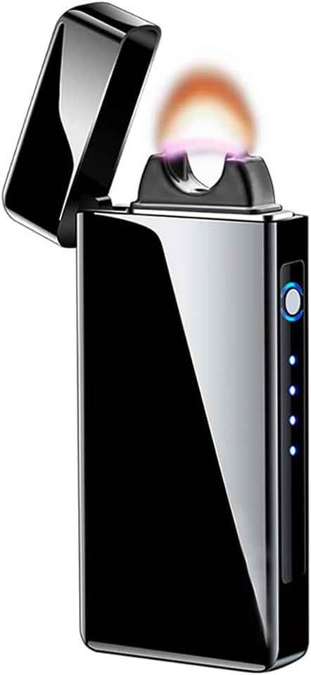 YOZWOO Electric Lighter Rechargeable, High Power Flame Arc Lighter, USB Lighters with LED Battery Indicator, Windproof Electronic Lighters for Candle Camping with Gift Box (Black)