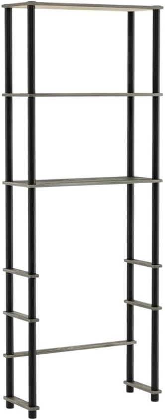 Furnifact French Oak Grey Black Toilet Space Saver with 3 Shelves, Wall-Mount Design, Modern Style, Durable Material, Ideal for Bathroom Storage