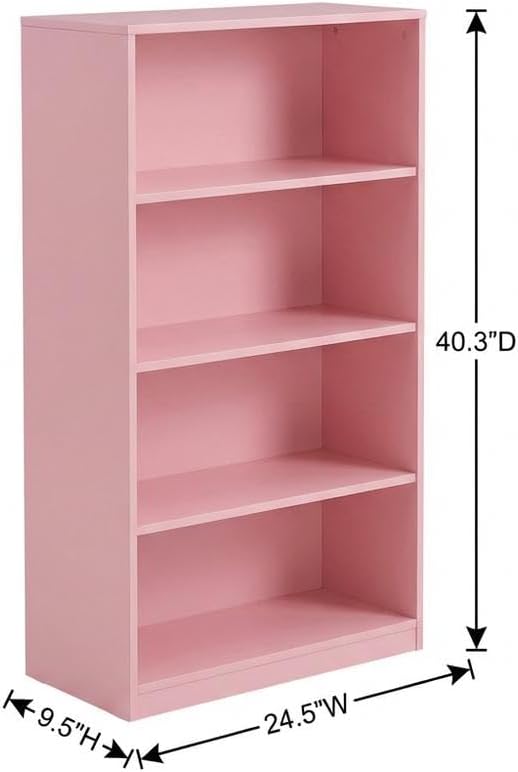 Furnifact Pink 3-Tier Adjustable Shelf Bookcase with Wooden Construction, Versatile Storage Solution, Stylish and Durable for Home or Office Use