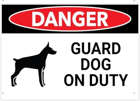 Danger Guard Dog On Duty Sign Metal 12X8 Inch Rust Free Aluminum, Uv Printed, Easy To Mount Weather Resistant For Fence