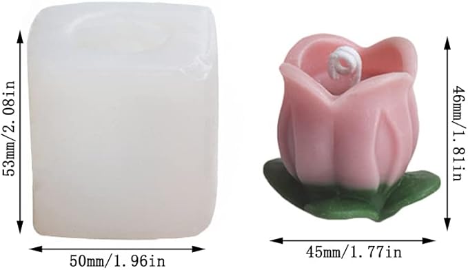 Cestony 2Pcs 3D Tulip with Leaves Candle Silicone Molds for Making Candle Resin Pillar Aromatherapy Gypsum Candles Wax Soap Flower Specimen Clay Craft