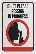 Placards Of Metal Quiet Please Session In Progress Signs Indoor & Outdoor Use Safety Warning Sign 12"X8"