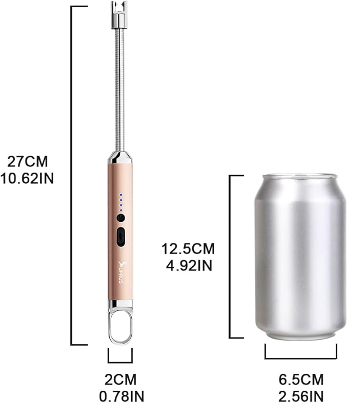 SUPRUS Rechargeable USB Arc Electric Lighetrs with Safety Switch 360° Flexible Neck Flameless Grill Long Lighters for Candle Camping Cooking (Champagne Gold, 2Packs)