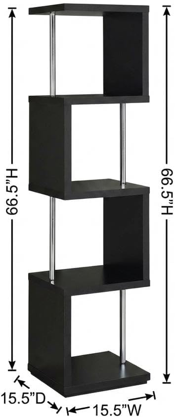 Furnifact Black Bookshelf with 4 Shelves, Contemporary Style, Tipover Restraint, Sturdy Construction, Modern Design for Living Room and Office