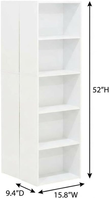 Furnifact White 5-Tier Reversible Color Open Shelf Bookcase, Versatile Storage Organizer, Durable Wood Construction, Modern Design for Living Room, Office