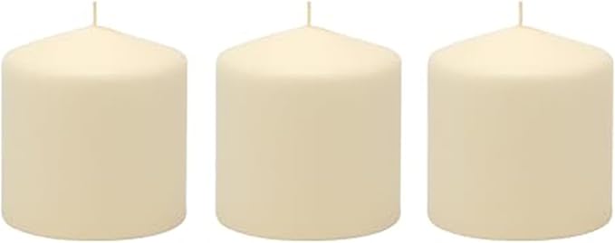 Stonebriar 3 Pack Tall 3 x 3 Inch 18 Hour Long Burning Unscented Ivory Wax Pillar Candles