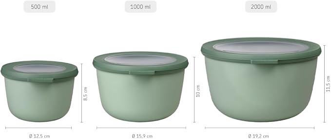 Mepal – Multi Bowl Cirqula 3-Piece Set – Food Storage Container with Lid - Suitable as Airtight Storage Box for Fridge & Freezer, Microwave Container & Servable Dish - 500, 1000, 2000ml - Nordic White