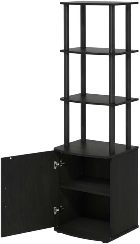 Furnifact Blackwood and Black 3 Tier TV Stand, Modern Living Room Media Console with Storage Cabinet, Wooden Construction and Sleek Entertainment Design