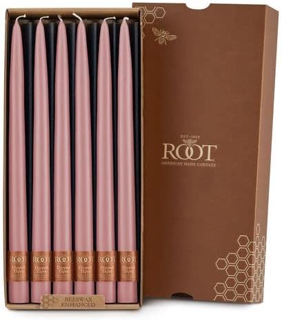 Root Candles Unscented Dinner Candles Premium Beeswax Blend Boxed Candle Set, 12-Inch, Dusty Rose, 12-Count