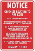 Notice Offences Relating To Fire Exits Sign 8 X 12 Inches Rust Free Aluminum - Uv Protected, Waterproof, Weatherproof And Fade Resistant - 4 Pre-Drilled Holes