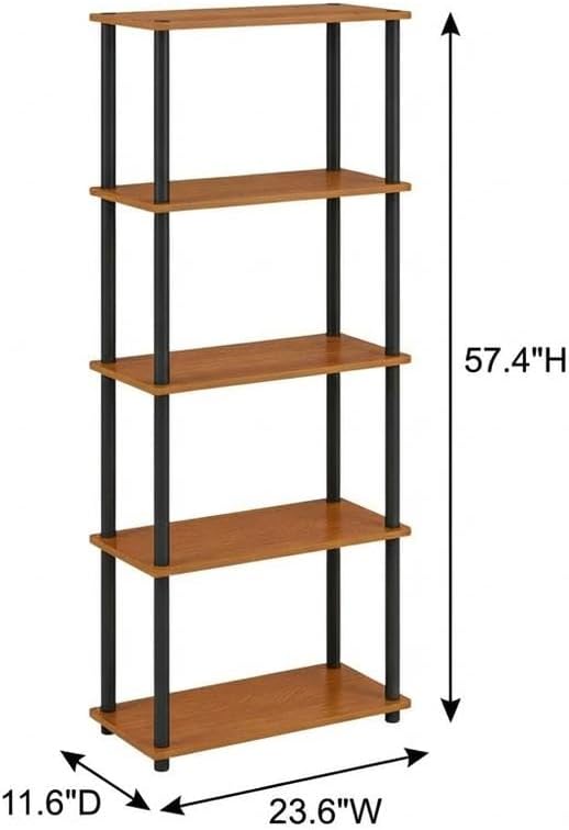 Furnifact Light Cherry Black Bookcase with Modern Design, Sturdy Wood Construction, Single Piece for Office, Living Room or Study Space