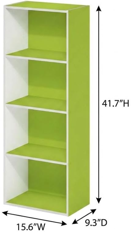 Furnifact Green White 4-Tier Open Shelf Bookcase, Wooden Construction, Stylish Modern Design, Durable, Home Office and Living Room Storage