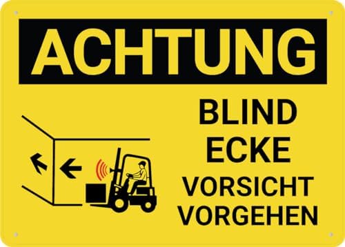 Achtung Blinde Ecke Fahren Sie Mit Vorsicht Caution Blind Corner Proceed With Caution 12X8 Inches Metal Aluminum Signs, Weather Resistant, Weatherproof, Indoor Or Outdoor