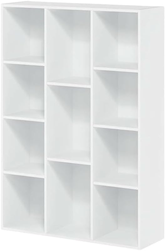 Furnifact White 11-Cube Reversible Open Shelf Bookcase, Versatile Storage, Modern Design, Durable Wood, for Living Room, Office, or Bedroom