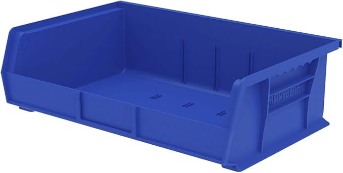 Akro-Mils 30255 AkroBins Plastic Storage Bins, Space-Saving Stackable Bins for Garage, Pantry, Craft Organization, 11" x 16" x 5", Blue, 6-Pack
