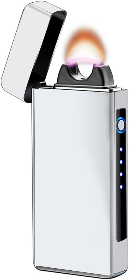 YOZWOO Electric Lighter Rechargeable, High Power Flame Arc Lighter, USB Lighters with LED Battery Indicator, Windproof Electronic Lighters for Candle Camping with Gift Box (White)