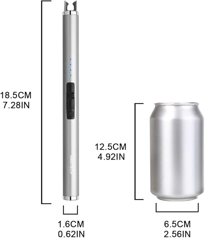 ARECTECH Rechargeable Electric Candle Lighter Arc Plasma Windproof Lighter for Candle Christmas Kitchen Birthday Gift for Mom Men Wife with Type-C Cable Silvery