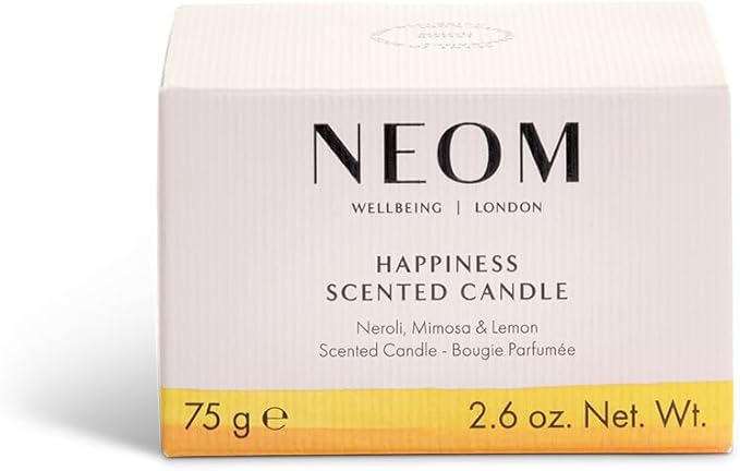 NEOM- Happiness Travel Candle, 125g | Neroli, Mimosa & Lemon | Essential Oil Candle