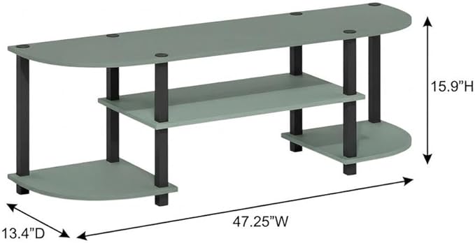 Furnifact Sage Green Entertainment Center for TV up to 55 Inch, Round Corner Design, Open Shelves, Engineered Wood Construction, Modern Home Media Stand